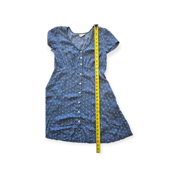 Gap Teen 14 - 16 Blue White Polka Dot Mini Dress V-Neck Short Sleeve Button Up - Picture 4 of 7